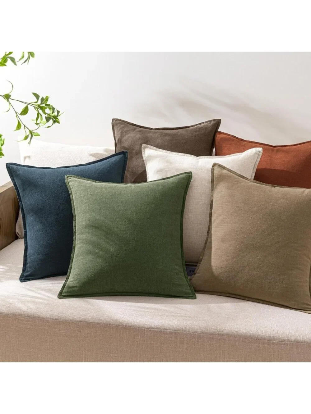 Set of 2 18x18 Inch Decorative Linen Throw Pillow Covers - Boho Farmhouse Accent